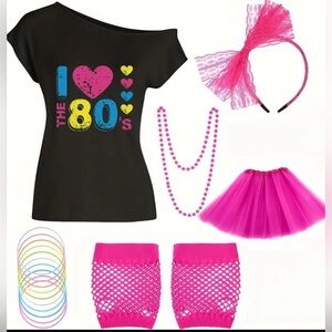 80s Theme Black and Pink Costume Set NEW SIZE L